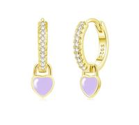 Bewenda Creolen Silber 925 Damen, Hypoallergen Ohrringe Silber 925 Hängend mit Lila Herz, Cubic Zirkonia Herz Ohrringe für Kinder Mädchen, Klein 12mm Creolen mit Anhänger Hängeohrringe mit Geschenkbox