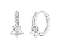 Bewenda Creolen Silber 925 Klein, Sterling Silber Stern Ohrringe Creolen | Rund, Schlafen, Hypoallergen, Cubic Zirkonia, Modern, für Damen Mädchen, Geschenke, Silberschmuck, Geburtstag Party, 16mm