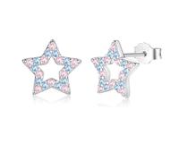 Bewenda Ohrringe Mädchen - 925 Sterling Silber Herz Stern Ohrstecker mit Cubic Zirkonia, Hypoallergen Ohrringe Silber 925 Stecker, Klein Zart Prinzessin Ohrstecker Geschenke für Mädchen Kinder Tochter