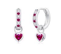 Bewenda Ohrringe Silber 925 Creolen für Damen Kinder Mädchen, Ohrringe Silber 925 Hängend mit Fuchsia Herz Anhänger, Hypoallergen Hängeohrringe Cubic Zirkon, Creolen Ohrhänger Geschenke zum Geburtstag