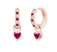 Bewenda Ohrringe Silber 925 Creolen für Damen Kinder Mädchen, Ohrringe Silber 925 Hängend mit Fuchsia Herz Anhänger, Hypoallergen Hängeohrringe Cubic Zirkon, Creolen Ohrhänger Geschenke zum Geburtstag