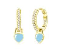 Bewenda Ohrringe Silber 925 Creolen für Kinder Mädchen Damen, Creolen Silber 925 Klein mit Blau Herz Anhänger, Hypoallergen Ohrhänger mit Cubic Zirkonia, Huggie Hängeohrringe Geschenke zum Geburtstag