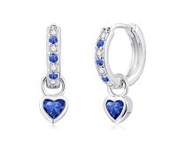 Bewenda Ohrringe Silber 925 - Creolen mit Saphir Herz Zirkonia, Ohrringe Silber 925 Hängend für Damen, Kinder Mädchen Creolen mit Anhänger, Hypoallergen Huggie Hängeohrringe Geschenke zum Geburtstag