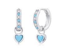Bewenda Ohrringe Silber 925 Hängend, 925 Sterling Silber Creolen Ohrringe Kinder Mädchen mit Türkis Herz, Klein Creolen Hypoallergen Ohrhänger für Damen, Cubic Zirkon Hängeohrringe mit Geschenkbox