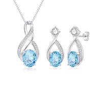 Bewenda Schmuckset Silber 925 Damen, 2 PCS 925 Sterling Silber Schmuck Set - Unendlichkeit Halskette & Ohrstecker Set, Tropfen Anhänger mit 45cm Silberkette & Ohrringe Stecker mit AAAAA Cubic Zirkonia