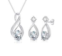 Bewenda Schmuckset Silber 925 Damen, 925 Sterling Silber Unendlichkeit Halskette & Ohrstecker Set, 2 PCS Schmuck Set - Silberkette mit Tropfen Anhänger & Ohrstecker mit 5A Zirkonia für Mutter Ehefrau
