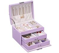 BEWISHOME Schmuckschatulle für Teenager-Mädchen, 3-lagige Schmuck-Organizer-Box mit Schloss, Schmuck-Reiseetui für Frauen und Mädchen, PU-Leder-Schmuckschatulle für Ohrringe, Ringe, Lila, SSH88P