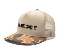 BEX Outrider Camo Trucker Hat - Herren 5 Panel Curved Bill Snapback Cap - Bone Mohave Camouflage Mesh Back - Verstellbare Jagd Outdoor Baseball Cap