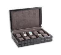 Bey-Berk Uhrenbox - Platz für 10 Uhren, Luxus-Uhrenetui für Herren mit Verriegelungsverschluss und weichem Innenliegen, Uhrenhalter für Reisen, Aufbewahrung und Display - Schwarz