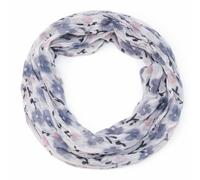 beybey® feiner Damen Loop Schal aus Seide und Viskose mit Blümchen Muster - Frühlingserwachen und die Brise des Lebens. (B grau)