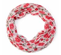 beybey® feiner Damen Loop Schal aus Seide und Viskose mit Blümchen Muster - Frühlingserwachen und die Brise des Lebens. (B rosa rot)