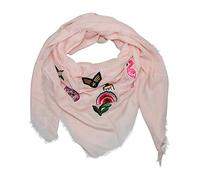 beybey Maxi Damen Schal Sticker Flamingo Skull Kolibri Blume Patches Patchwork Blogger Stickerei Patch quadratisch XXL groß (rosa)