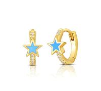 Beydod Creolen Silber 925 Eckig, Ohrringe Mädchen Blau Stern mit Zirkonia Gold Ohrringe Nickelfrei Damen