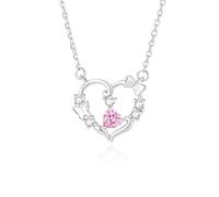 Beydodo Anhänger Kette 585 Gold, Damen Halskette Schmetterling Herz mit Rosa Saphir und Diamant Anhänger Charms Kette Gold 45CM für Frauen