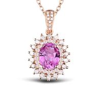 Beydodo Anhänger Kette 585 Rotgold, Damen Halskette Sonnenblume mit Rosa Saphir 1ct und Diamant 0.3ct Anhänger Charms Kette Rosegold 45CM für Frauen