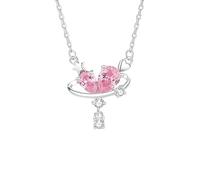 Beydodo Anhänger Kette Platin 950, Damen Halskette Planet Herz mit Rosa Saphir und Diamant Anhänger Charms Kette Weißgold 45CM für Frauen