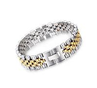 Beydodo Armbänder Edelstahl für Männer, Bettelarmband Breit 15MM mit Leiterverschluss Partnerarmbänder Armband Silber Gold 20.5CM für Charms