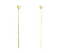 Beydodo Damen Durchzieher Ohrringe 585 Gold, Durchzieher Ohrringe Hängend Herz mit Lange Kette Ohrhänger Hochzeit Echtschmuck