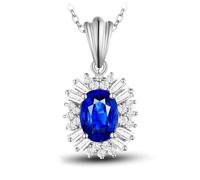 Beydodo Damen Halskette 375 Weißgold mit Anhänger, Hochzeit Halskette Blume mit Oval Saphir 1.1ct und Diamant 0.3ct Anhänger Kette Weißgold 45CM für Frauen Braut