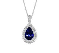 Beydodo Damen Halskette 750 585 375 Weißgold mit Anhänger Tropfen | Kette Weißgold 45CM Charm Anhänger mit 2.5ct Saphir und 0.61ct Moissanit Hochzeit Halskette Charms für Freundin