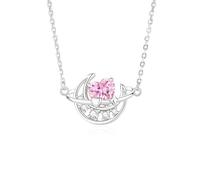 Beydodo Damen Halskette 750 Gold, Kette Anhänger Mond Planet mit Diamant und Herz Rosa Saphir Hochzeit Halskette Gold 45CM für Frauen