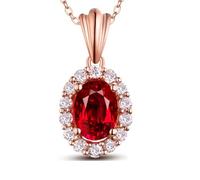 Beydodo Damen Halskette Rotgold 375, Kette 45CM Rosegold Charm Anhänger Blume mit Oval Rubin 1ct und Diamant 0.28ct Hochzeit Halskette für Frauen Braut