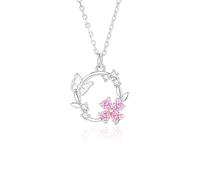 Beydodo Damen Kette Gold 585 Echtgold, Halskette Anhänger Schmetterling Blumen mit Rosa Saphir und Diamant Kette Gold 45CM für Frauen Braut