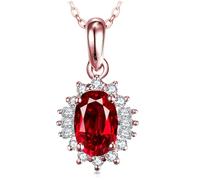 Beydodo Damen Kette Rotgold 585 Echtgold, Halskette Anhänger Blume mit Oval Rubin 0.6ct und Diamant 0.12ct Kette Rosegold 45CM für Frauen Braut