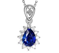 Beydodo Damen Kette Weißgold 585 Echtgold, Halskette Anhänger Blume mit Tropfen Saphir 1ct und Diamant 0.25ct Kette Weißgold 45CM für Frauen Braut