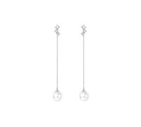 Beydodo Damen Ohrhänger Weißgold 375 Echtgold, Ohrringe Hängend Lang Hängend 8MM Akoya Perle und Diamant 0.22ct Ohrhänger Hochzeit Braut in Bijouterie