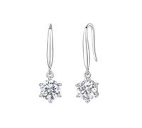 Beydodo Damen Ohrhänger Weißgold 585 Echtgold, Ohrringe Hängend Solitär mit 6.5MM Moissanit 1ct Ohrhänger Hochzeit Braut in Bijouterie