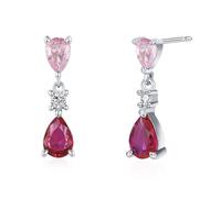 Beydodo Damen Ohrhänger Weißgold 585 Echtgold, Ohrringe Hängend Tropfen mit Rubin Rosa Saphir und Moissanit Ohrhänger Hochzeit Braut in Bijouterie