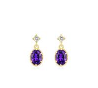 Beydodo Damen Ohrringe 585 Gold, Ohrringe Hängend mit Oval Amethyst und Moissanit Ohrhänger Hochzeit Echtschmuck