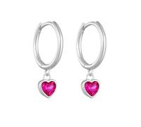 Beydodo Damen Ohrringe Hängend 585 Weißgold, Ohrhänger Creolen Herz mit Rubin Ohrringe Creolen Hochzeit Echtschmuck