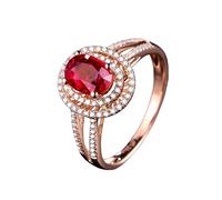 Beydodo Damen Ringe Rotgold 585 Echtgold, Verlobungsring Sonnenblume mit Oval Rubin 1ct und Diamant Eheringe Hochzeitsringe Gr.53 (16.9)