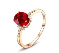 Beydodo Damen Ringe Rotgold 750 Echtgold, Verlobungsring mit Oval Rubin 1ct und Diamant Eheringe Hochzeitsringe Gr.63 (20.1)