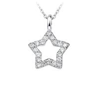 Beydodo Diamant Halskette 750 Weißgold Damen, Weißgold Kette 45CM mit Anhänger Stern mit 0.15ct Diamant Halskette für Charms Hochzeit