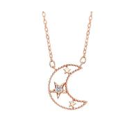 Beydodo Diamant Halskette Rotgold Damen 375, Kette Anhänger Mond Sterne mit Diamant 0.01ct Halskette Rosegold 45CM für Frauen Charms