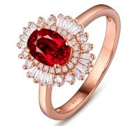 Beydodo Ehering Rotgold 375 Damen Einzeln, Hochzeit Ringe Luxus Blume mit Oval Rubin 1.1ct und Diamant Trauringe Verlobungsringe für Frauen Größe55 (17.5)