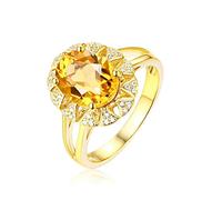 Beydodo Eheringe 585er Gold, Damen Ring Blume mit Citrin 2.3ct und Diamant 0.1ct Verlobungsringe Frauen Ringe Hochzeit Memoir Größe 58 (18.5)