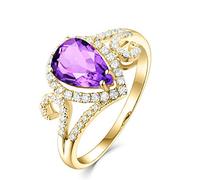 Beydodo Eheringe 585er Gold, Damen Ring Tropfen mit Groß Amethyst 1.33ct Verlobungsringe Frauen Ringe Hochzeit Memoir Gr.61 (19.4)