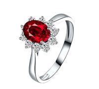 Beydodo Eheringe 585er Weißgold, Damen Ring Blume mit Oval Rubin 1ct und Diamant Verlobungsringe Frauen Ringe Hochzeit Memoir Größe52 (16.6)