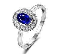 Beydodo Eheringe 750 Weißgold Damen Einzeln, Frauen Ring Halo mit Oval Saphir 0.5ct und Diamant Verlobungsringe Trauringe Gr.54 (17.2)