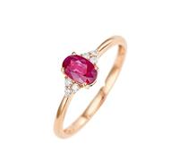 Beydodo Eheringe 750er Rotgold, Damen Ring mit Oval Rubin und Diamant Verlobungsringe Frauen Ringe Hochzeit Memoir Gr.58 (18.5)