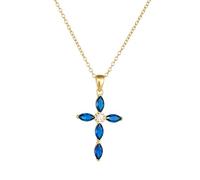 Beydodo Halskette 375 Gold Damen, Gold Kette 45CM Charms Anhänger Kreuz mit Saphir und Diamant Hochzeit Halskette für Frauen