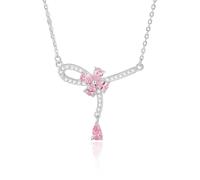 Beydodo Halskette 375 Gold Damen, Kette Gold 45CM Charm Anhänger Seidenband Blume mit Rosa Saphir und Diamant Hochzeit Halskette für Frauen