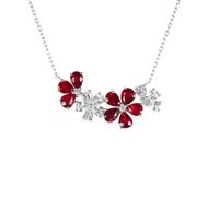 Beydodo Halskette 750 585 375 Weißgold mit Anhänger Blumen | Kette Damen 45CM Anhänger mit Tropfen Rubin 1.35ct Weißer Saphir 0.5ct und Diamant 0.03ct Schlüsselbeinkette für Frauen