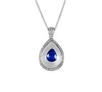 Beydodo Halskette Damen Weißgold 750 585 375 Echtgold mit Saphir 0.9ct | Kette Weißgold 45CM mit Anhänger Tropfen Saphir 0.9ct Diamant 0.17ct und Weißer Kristall 2.5ct Hochzeit Halskette