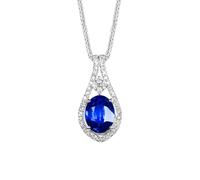 Beydodo Halskette Damen Weißgold 750 585 375 Echtgold mit Saphir 1ct | Kette Weißgold 45CM mit Anhänger Tropfen 1ct Oval Saphir und 0.14ct Moissanit Hochzeit Halskette für Freundin