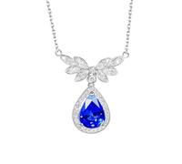 Beydodo Halskette Damen Weißgold 750 585 375 mit Saphir 1.1ct | Kette Weißgold 45CM mit Charm Anhänger Blumen Tropfen Saphir 1.1ct und Moissanit Hochzeit Halskette für Frauen Freundin